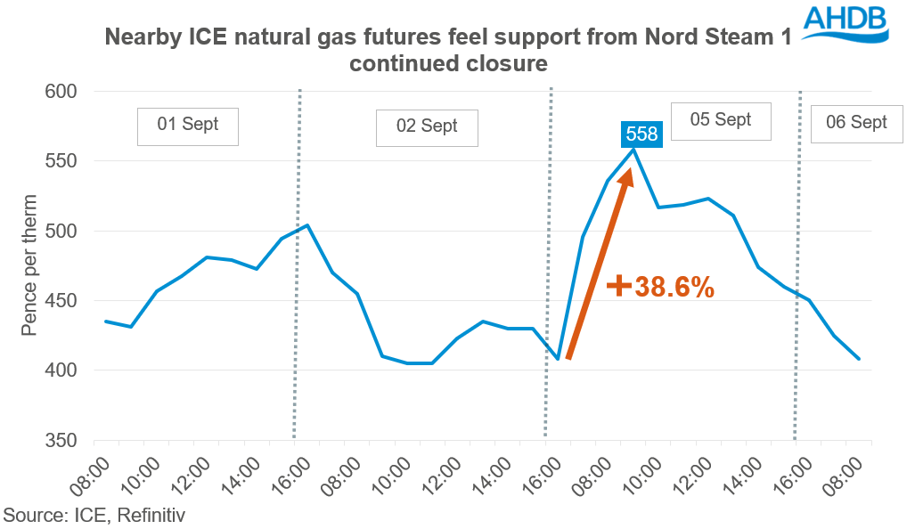 A graph showing rising natural gas prices.